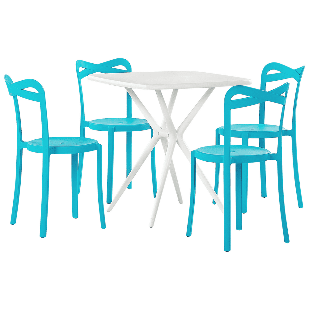 Beliani Záhradná súprava stola a 4 stoličiek biela/modrá SERSALE / CAMOGLI